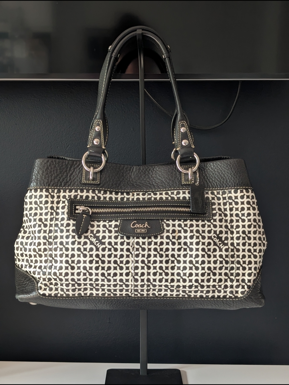 Coach Black and White Signature Tote Bag